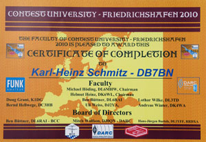 Zertifikat der Contest University 2010 in Friedrichshafen