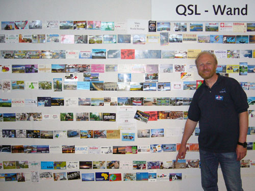 my QSL card on the QSL wall of Ham Radio Friedrichshafen 2008